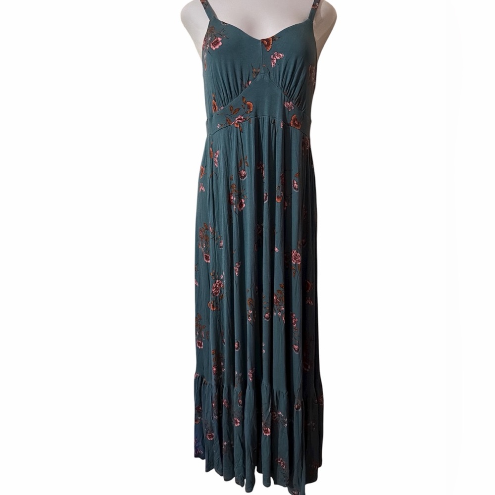 Torrid Super Soft Tiered Maxi Dress Blue teal floral